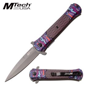 Mtech Stiletto Style Pocket Knife Spring Assisted Knife Timascus Pattern