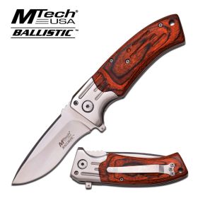 Mtech Red Pakka Wood Handle Spring Assisted Knife EDC