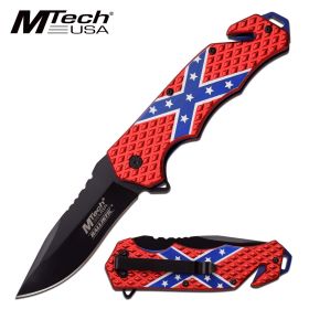 MTech Confederate Flag LinerLock Tactical Rescue Spring Assisted Knife