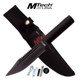 Black Fixed Blade Tactical Military Knife With Survival Kit & Sheath