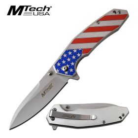 American Flag Silver 3.5" Blade Tactical EDC Spring Assisted Knife