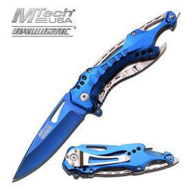 MTech USA Spring Assisted Blue Pocket Screwdriver Can Opener Knife