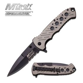 5" Gray Black Serrated Stiletto Blade Spring Assisted Knife