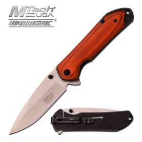 Mtech Orange Wood Silver Plain Blade Hunter Spring Assist Knife