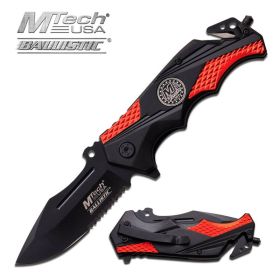 Tactical Rescue  Spring Assisted Knife 4.75 Inches Closed With Black and Red Handle