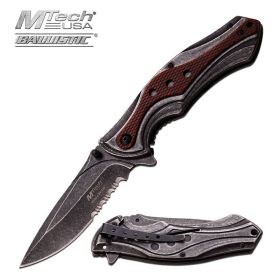 5 Inch Closed Mtech Ballistic Wood Handle Spring Assisted Opening  Knife