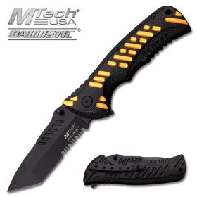 M-Tech Dash Gold Spring Assisted Knife - Tanto Black Serrated Blade