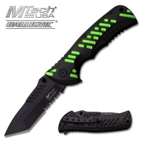 M-Tech Dash Green Spring Assisted Knife - Tanto Black Serrated Blade