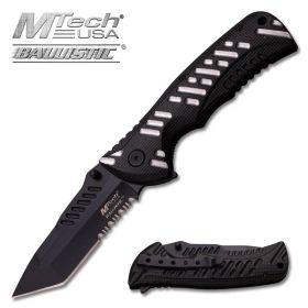 M-Tech Dash Grey Spring Assisted Knife - Tanto Black Serrated Blade