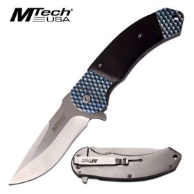 M-Tech Bruiser Blue Pakkawood Spring Assisted Knife - Satin Plain Blade