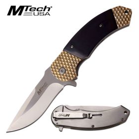 M-Tech Bruiser Gold Pakkawood Spring Assisted Knife - Satin Plain Blade