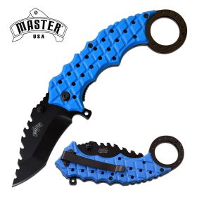 Spring Assisted Folding Knife 3" Black Blade Blue Tactical Karambit