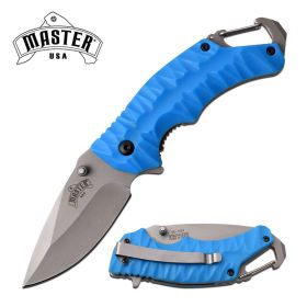 Master Spring Assisted Folding Pocket Knife Carabiner & ABS handle Blue