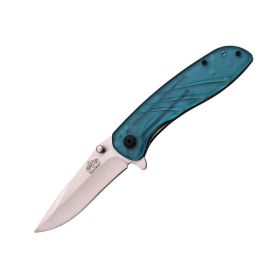 4.5 Inch Closed Spring Assist Pocket Knife Blue Transparent Handle