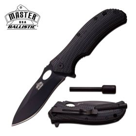 Ballistic Tactical Black Rescue Spring Assist Knife With Fire Starter