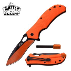 Ballistic Orange Rescue Spring Assist Knife With Fire Starter