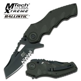 Mtech Tactical Green G10 Handle Black Serrated Blade Spring Assist Knife