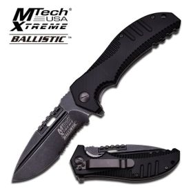 Mtech Heavy Serrated Blade Tactical Black Spring Assisted Folding Knife