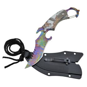 Tactical Snow Camo Karambit Neck Knife Survival Hunting Fixed Blade