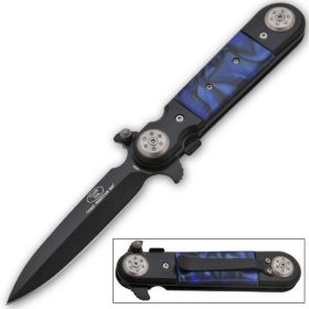 5 Inch Closed Midnight Blue Stiletto Style Spring Assisted Knife