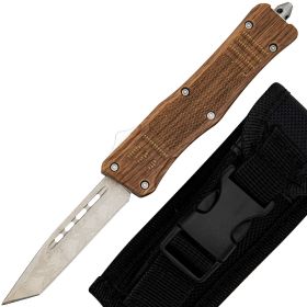 7" Woodland Damascus Textured Tanto Blade Automatic OTF Knife