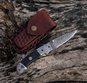 8.43" Damascus Steel Custom Handmade Folding Pocket Knife Horn Handle