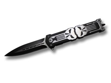 " Punisher " Jumbo 6 Inches Closed Black Stiletto Style Spring Assist Knife