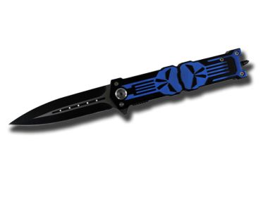" Punisher " Stiletto Style Spring Assist Knife - Blue Handle
