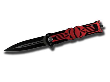 " Punisher " Jumbo 6 Inches Closed Red Stiletto Style Spring Assist Knife