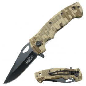 Digital Desert Camo Tactical Spring Assisted Knife With Textured Grip Handle