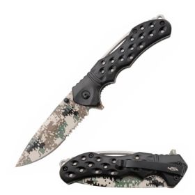 8" Black Camo Blade Spring Assisted Tactical Folding Knife