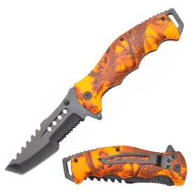 8" Orange Camo Handle Tactical Tanto Spring Assisted Folding Knife