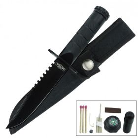 Fixed Blade Sawback Survival Knife 8.5 Inch - Black