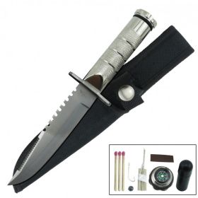 Fixed Blade Sawback Survival Knife 8.5 Inch - Silver