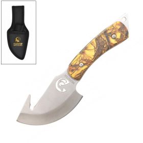 7.25" Camo Hunting Stainless Steel Gut Hook Skinning Knife with Sheath