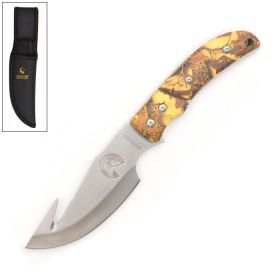 Straight GUTHOOK Survival Full Tang Fixed Blade Hunting Knife Yellow Camo
