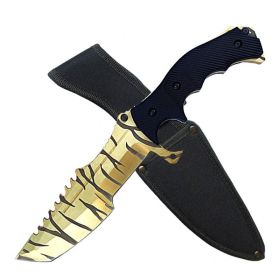11" Gold With Stripes Military Combat Fighter Hunter Bowie Knife Full Tang