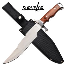 Survival Bowie Knife 14.5 Inch Fixed Blade Knife Brown Pakkawood