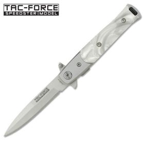 4 Inch Closed Stiletto Style Assisted Knife With White Pearl Handle