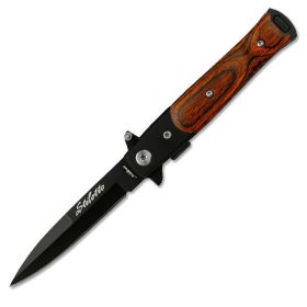 4 Inch Closed Stiletto Style Assisted Knife With Pakawood Handle