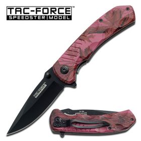 Pink Camo Handle Spring Assisted Knife With Pocket Clip - 4.25" Closed In Length