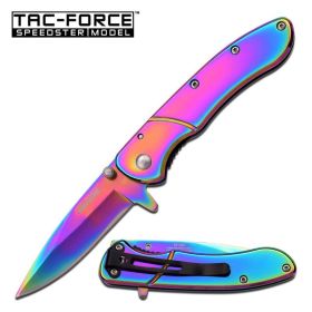 Tac Force Spring Assist Knife 3.75 Inches Closed  With Rainbow Handle