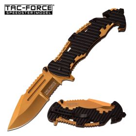 Tac-Force Rescue Style Assisted Opening Pocket Knife Black Gold Handle