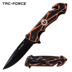 Spring Assist Folding Knife Orange EMT Paramedic Black Blade Rescue
