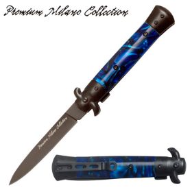 " Premium Milano Collection " Stiletto Style Spring Assist Knife - Blue Pearl