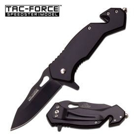 Tac-force Tactical Rescue Spring Assist Knife with 2.7 Inch Blade Full Black