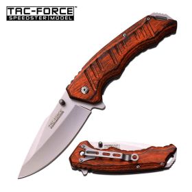Tac-Force 4.75 Inch Closed Brown Pakkawood Handle Spring Assisted Opening Knife