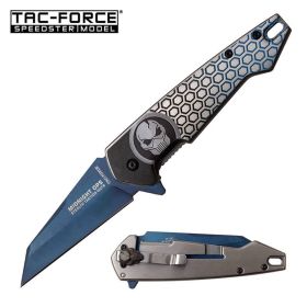 Midnight Ops Blue Titanium Blade Skull EDC Spring Assisted Knife
