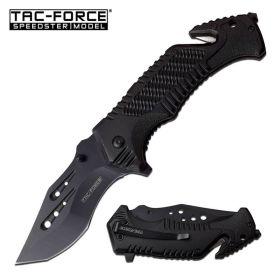 Folding Tracker Blade Tactical Rescue Spring Assist Pocket Knife All Black