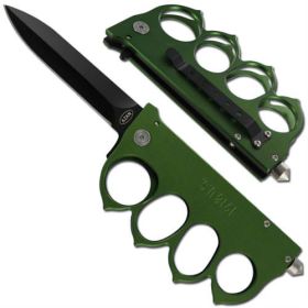 WWI Trench Tactical Spring Assist Knife - Forest Green